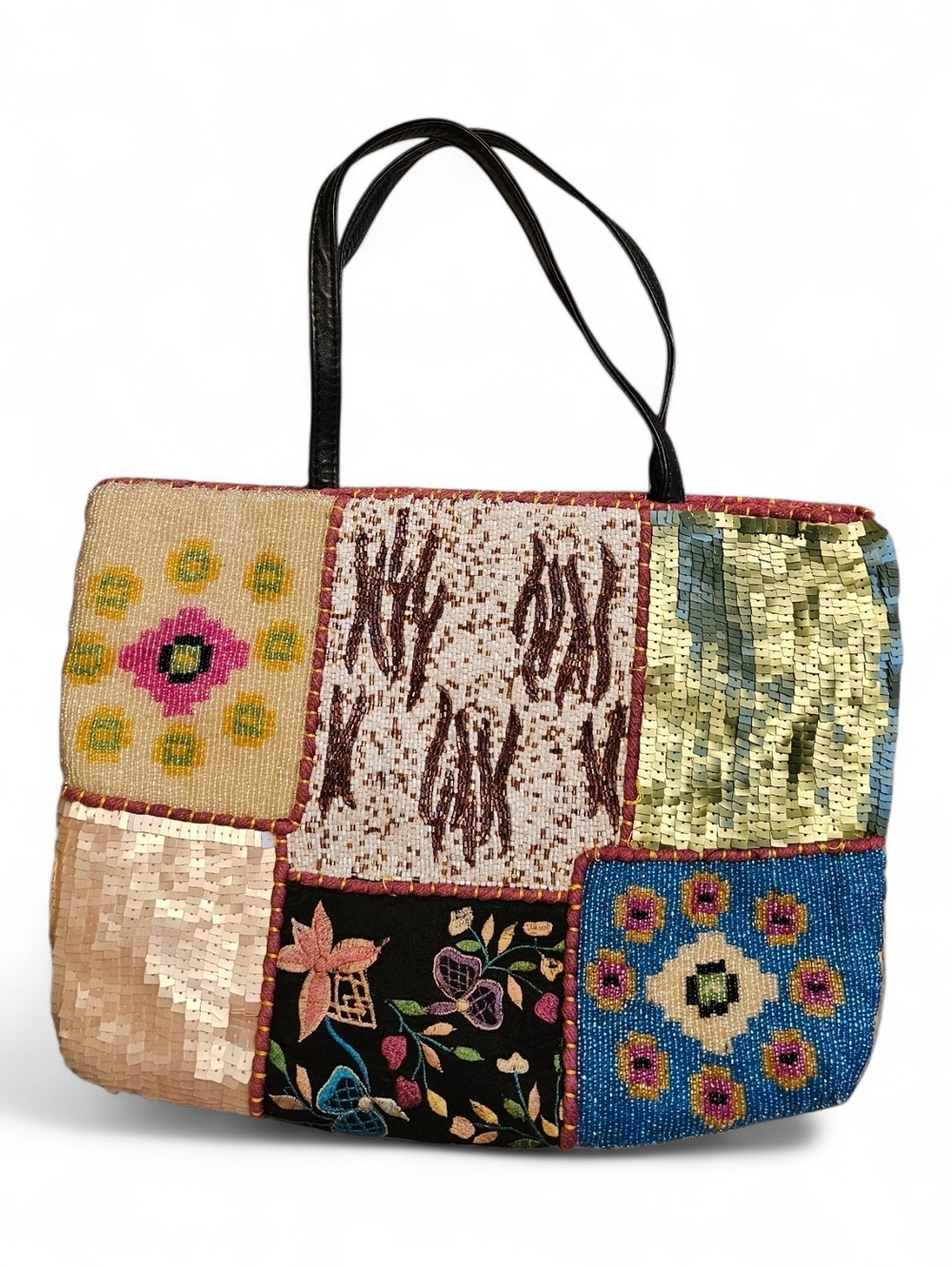 Christiana Beaded Patchwork Shoulder Bag Boho Multicolor Patchwork Sequin Tote